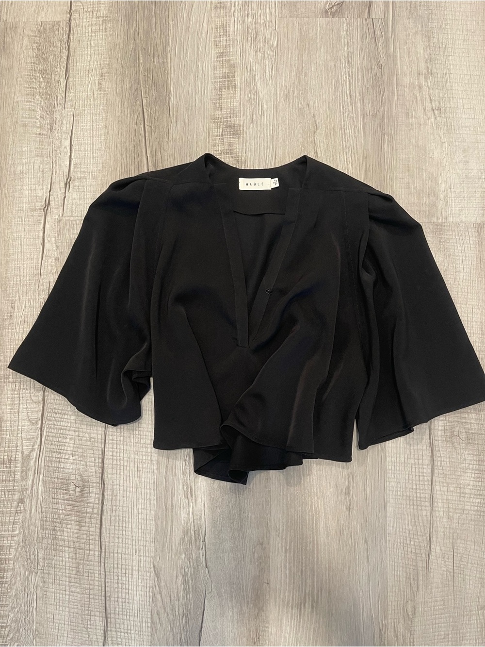 MABLE Black V-Neck Draped Wrap Blouse